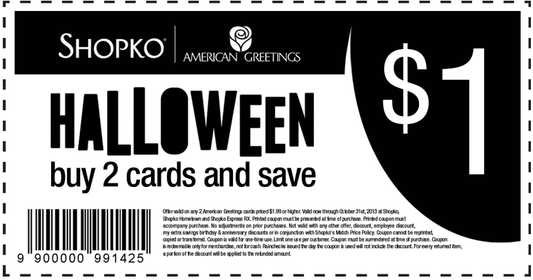 Shopko: $1 off Halloween Cards Printable Coupon