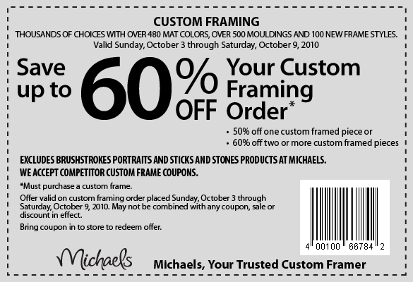 Michaels: 60% off custom framing printable coupon