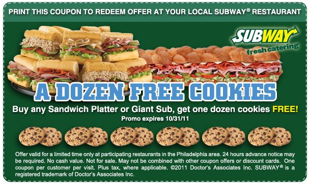 Subway: Free Dozen Cookies Printable Coupon