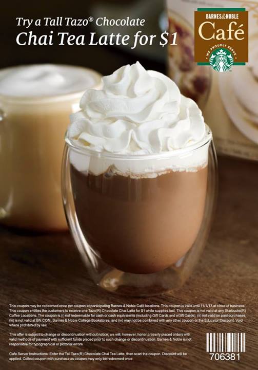 Starbucks: $1 Chai Tea Latte Printable Coupon