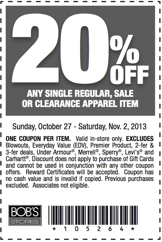Bob's Stores: 20% off Item Printable Coupon