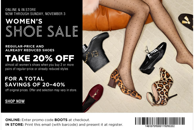 Bloomingdale's: 20% off Shoes Printable Coupon