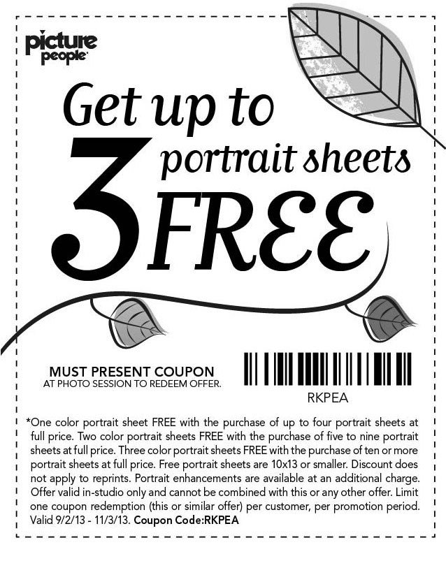 Picture People: 3 Free Sheets Printable Coupon