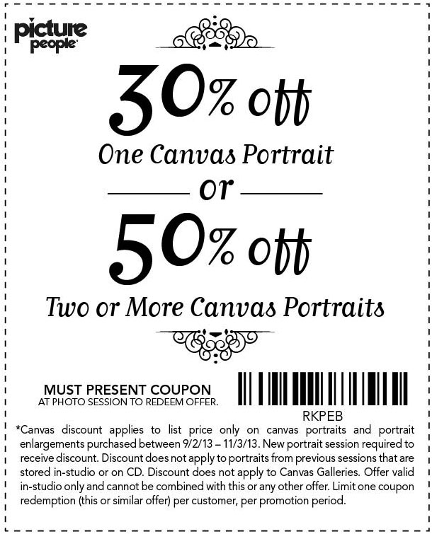 Picture People: 30%-50% off Canvas Portraits Printable Coupon