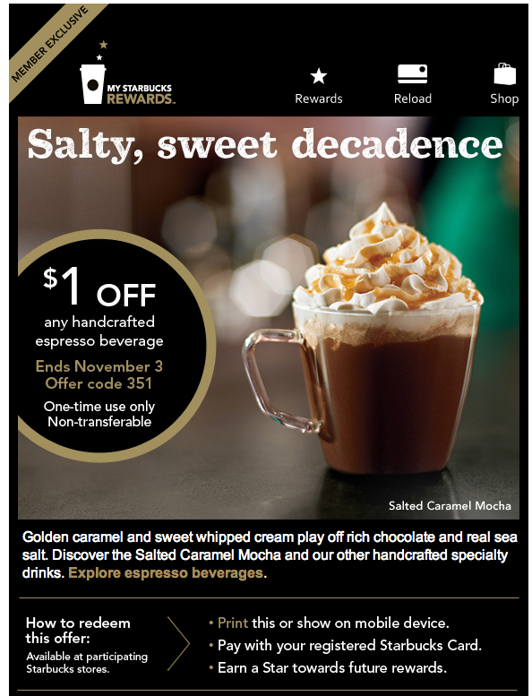 Starbucks: $1 off Espresso Beverage Printable Coupon
