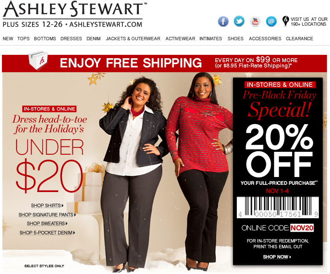 Ashley Stewart: 20% off Printable Coupon