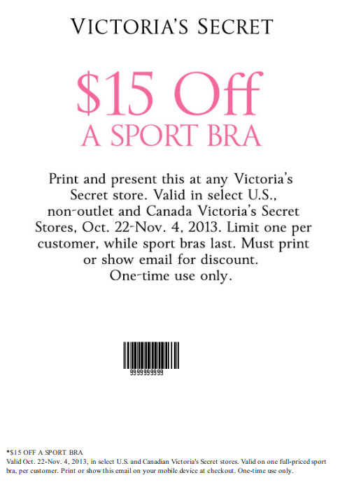 Victoria's Secret: $15 off Sports Bra Printable Coupon