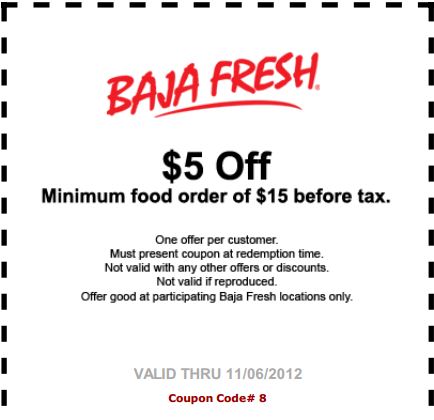Baja Fresh: $5 off $15 Printable Coupon