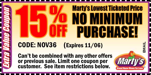 Marty's Shoes: 15% off Printable Coupon