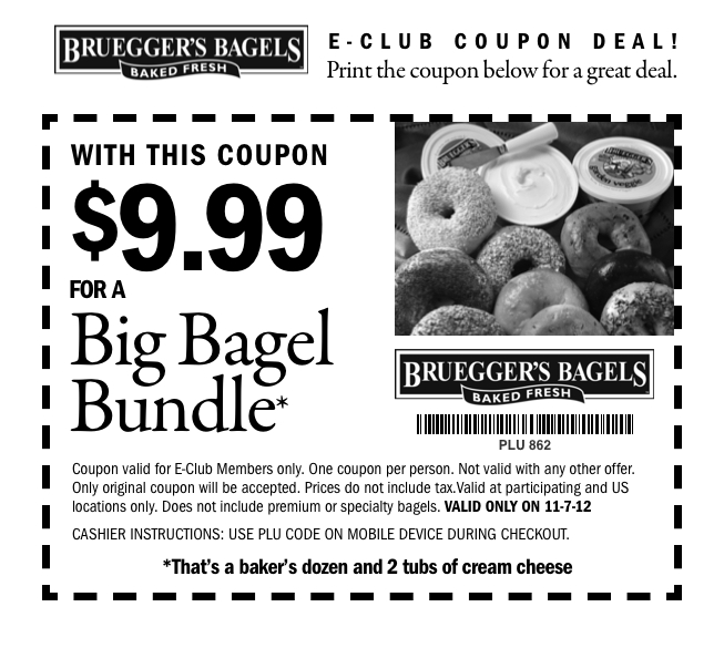 Bruegger's Bagels: $9.99 Bagel Bundle Printable Coupon