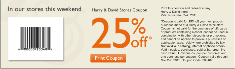 Harry & David: 25% off Printable Coupon