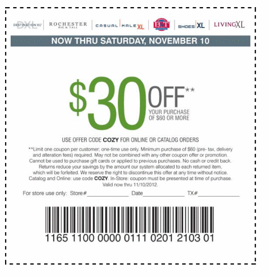 Casual Male XL: $30 off $60 Printable Coupon