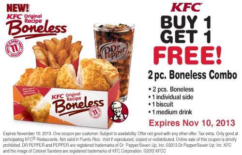 KFC: BOGO Free Boneless Combo Printable Coupon