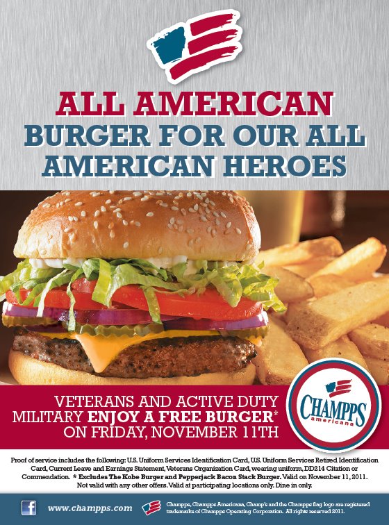 Champps: Free Burger for Military Printable Coupon