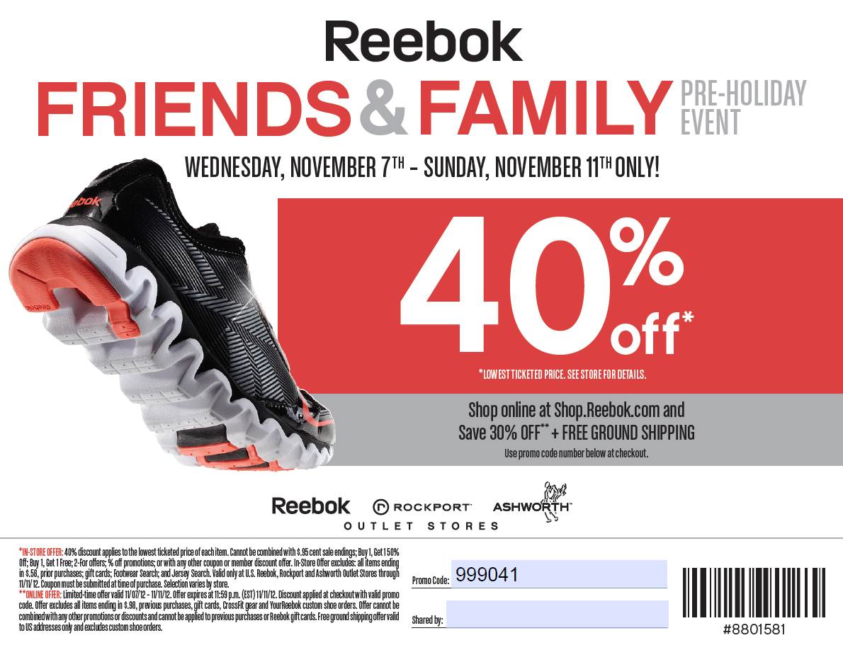 Reebok: 40% off Printable Coupon