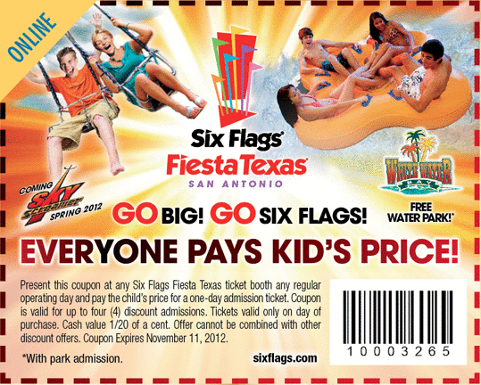 Six Flags: Pay Kids Price Printable Coupon