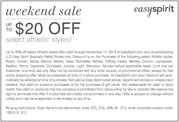 Easy Spirit: $20 off Athletic Styles Printable Coupon