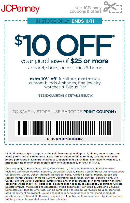 Jcpenney 25 10 Off Printable Coupons