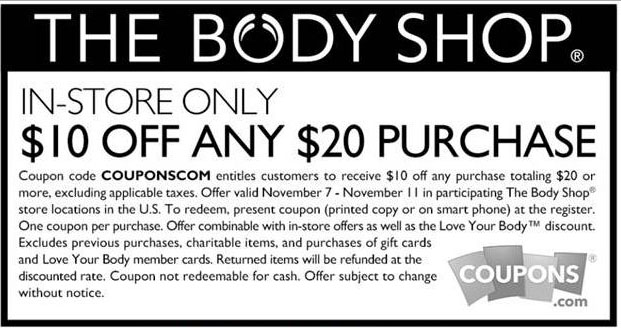 The Body Shop: $10 off Printable Coupon