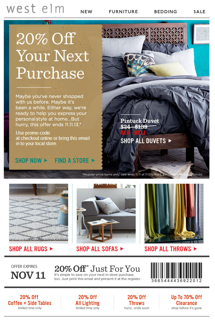 West Elm: 20% off Printable Coupon