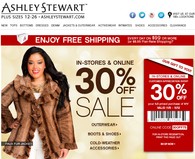 Ashley Stewart: 30% off Printable Coupon