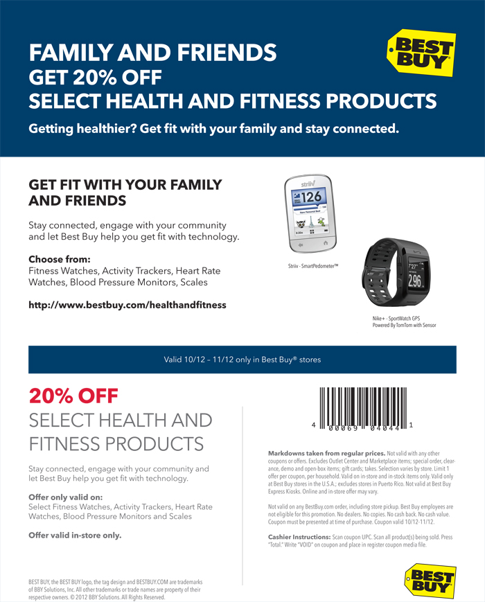 Best Buy: 20% off Health and Fitness Printable Coupon