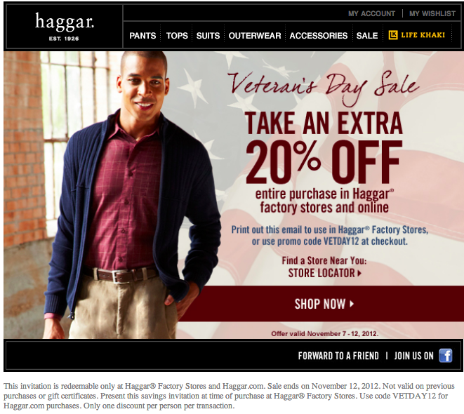 Haggar.com: 20% off Printable Coupon