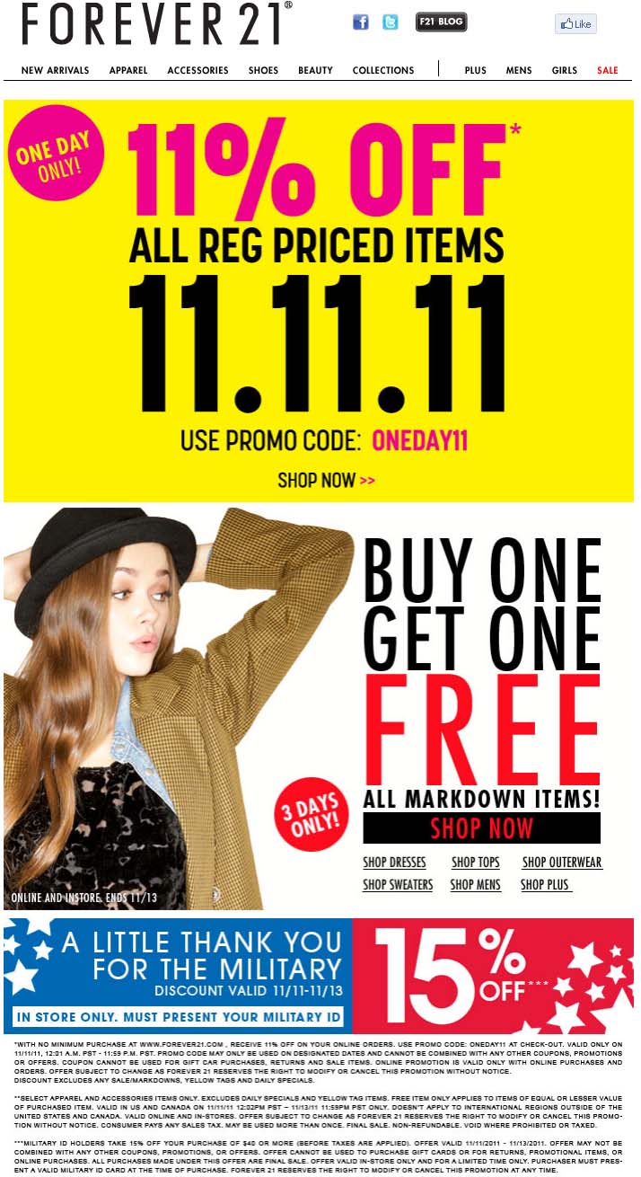 Forever 21: 15% off Printable Coupon