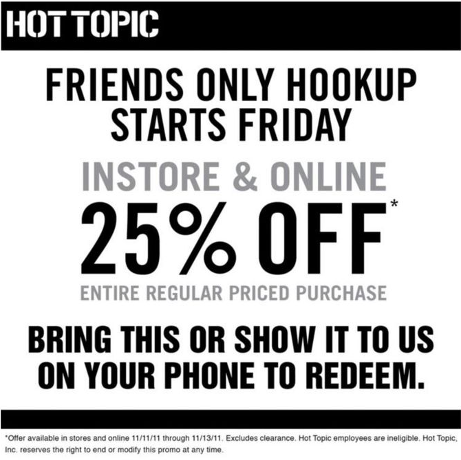 Hot Topic: 25% off Printable Coupon