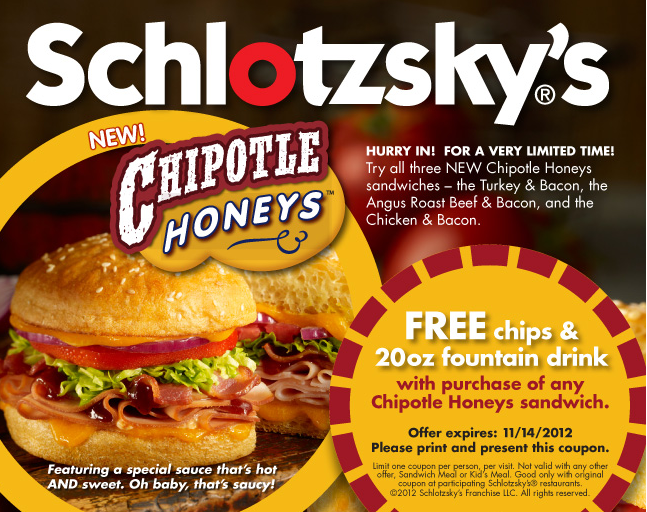 Schlotzskys: Free Chips & Drink Printable Coupon