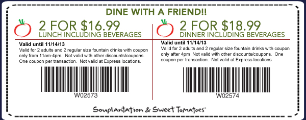Souplantation & Sweet Tomatoes: 2 Printable Coupons