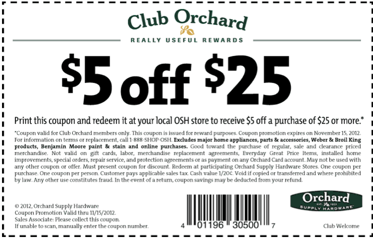 Orchard Supply Hardware: $5 off $25 Printable Coupon