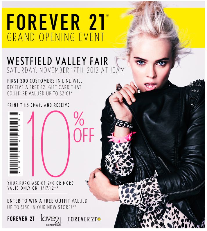 Forever 21: 10% off $40 Printable Coupon