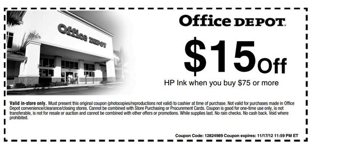 Office Depot 15 Off 75 HP Ink Printable Coupon