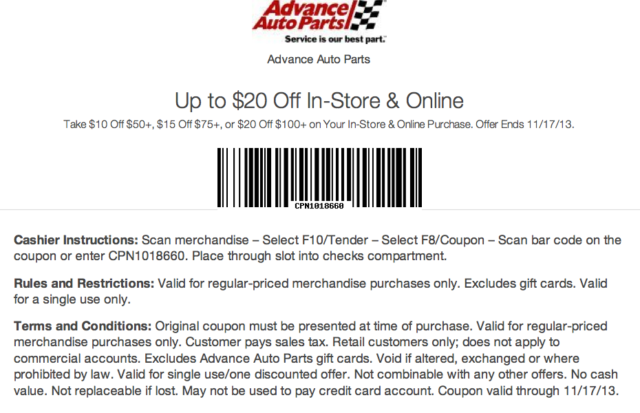 Advance Auto Parts Promo Coupon Codes and Printable Coupons