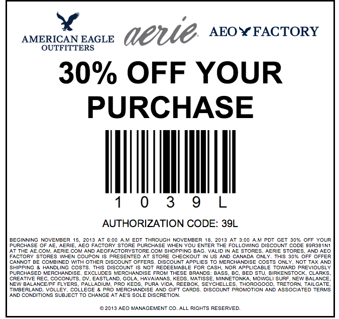 aerie: 30% off Printable Coupon