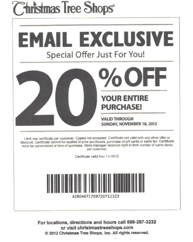 Christmas Tree Shops: 20% off Printable Coupon