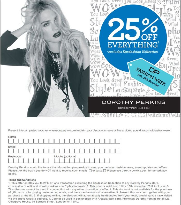 Dorothy Perkins Promo Coupon Codes and Printable Coupons