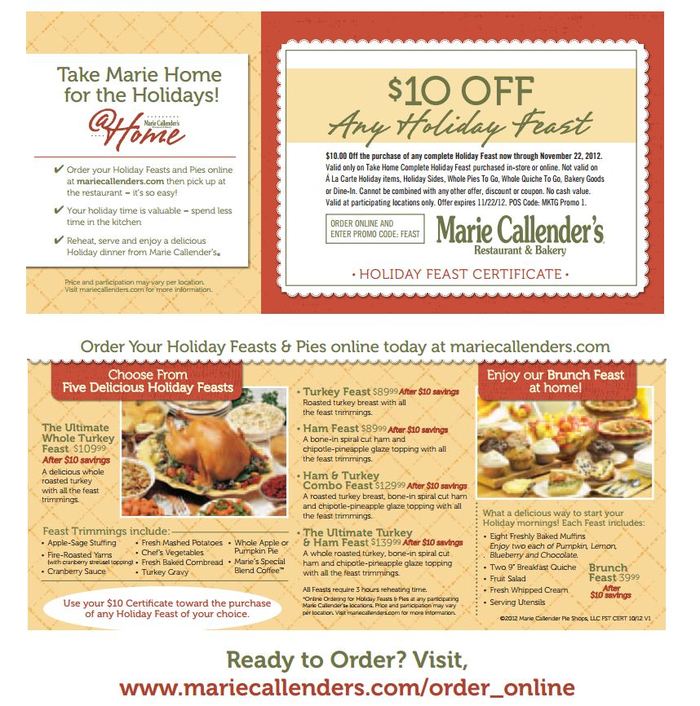 Marie Callenders: $10 off Printable Coupon