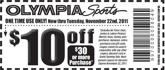 Olympia Sports: $10 off $30 Printable Coupon