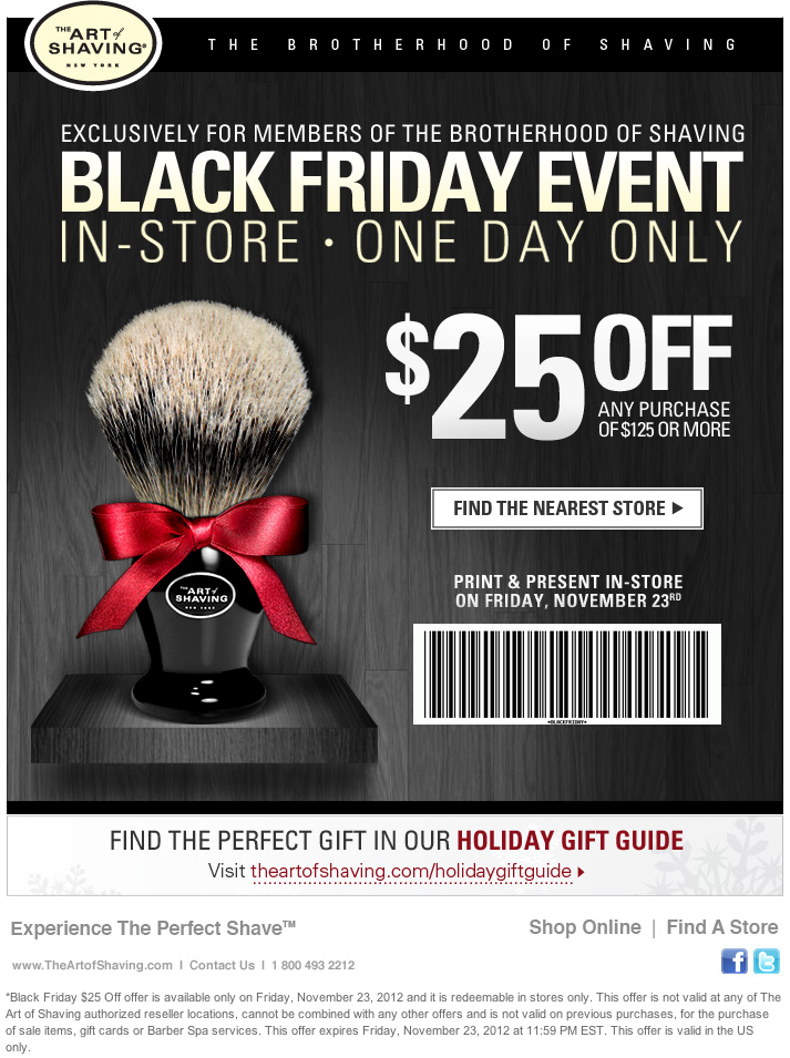 The Art of Shaving: $25 off Printable Coupon