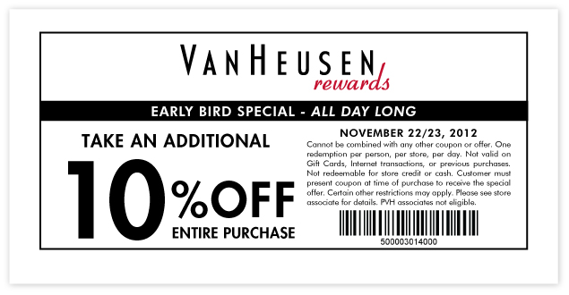 Van Heusen: 10% off Printable Coupon