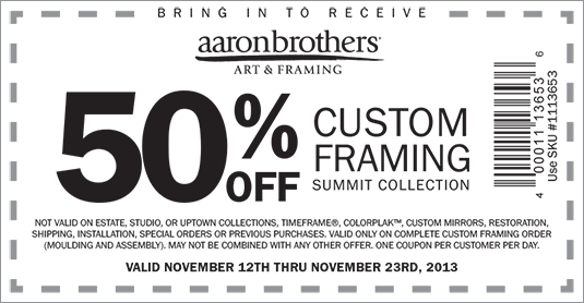 Aaron Brothers: 50% off Custom Framing Printable Coupon
