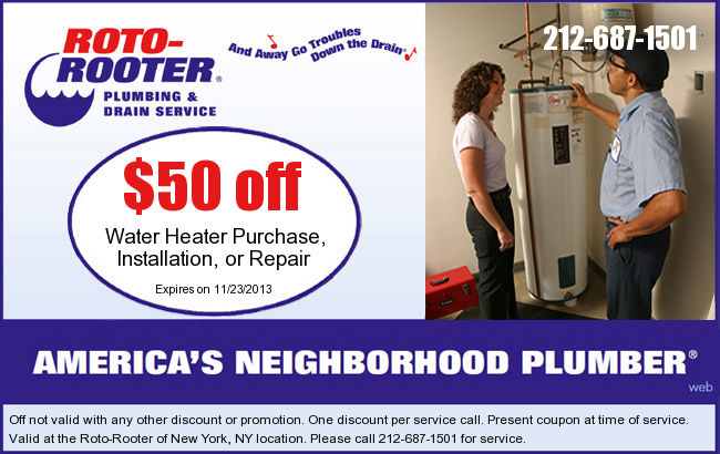 Roto Rooter: $50 off Water Heater Printable Coupon