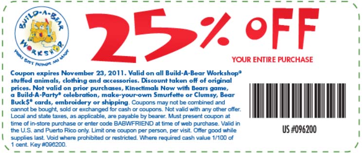 Build a Bear: 25% off Printable Coupon