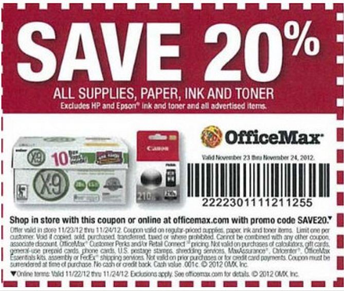 OfficeMax: 20% off Printable Coupon
