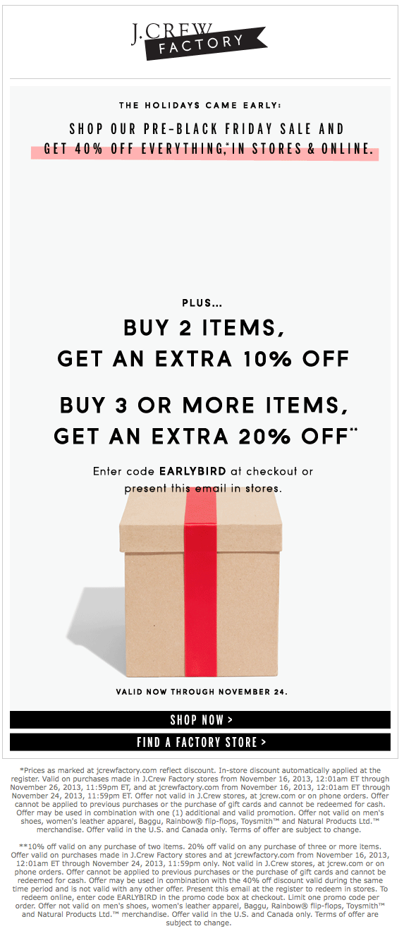 J.Crew Factory Promo Coupon Codes and Printable Coupons