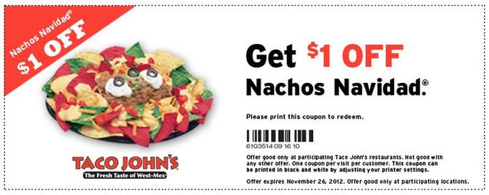 Taco Johns: $1 off Nachos Printable Coupon