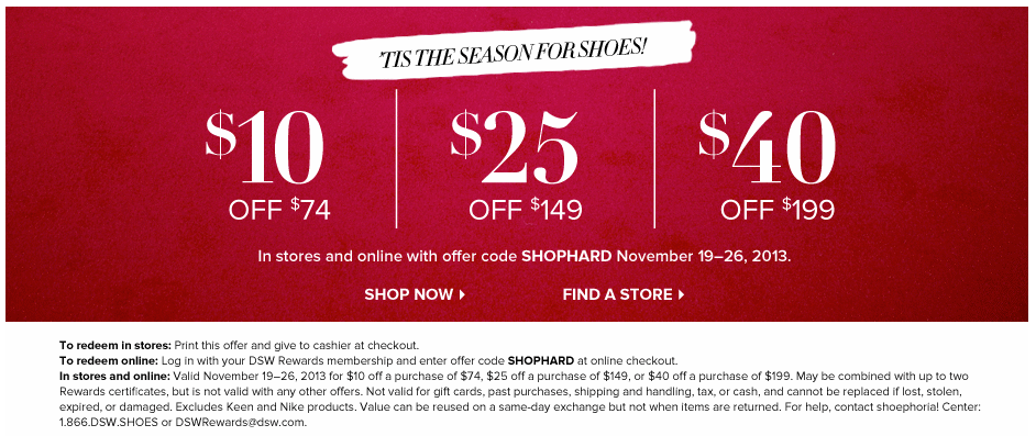 DSW: $10-$40 off Printable Coupon