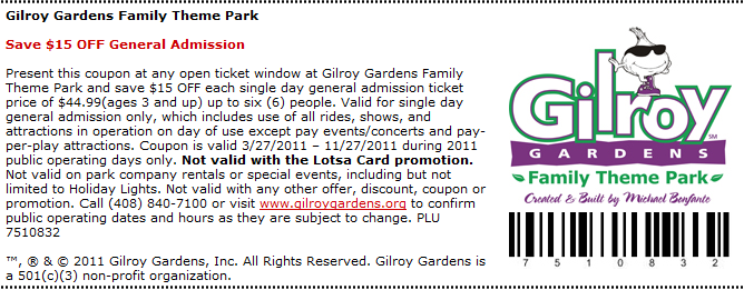 Gilroy Gardens Promo Coupon Codes and Printable Coupons